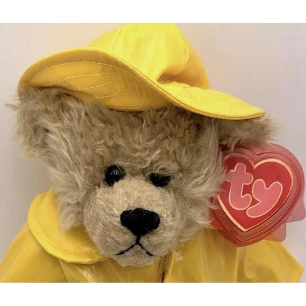 Vtg TY Attic Treasure Gordon Plush Jointed Bear '93 Yellow Raincoat 13" NOS Read